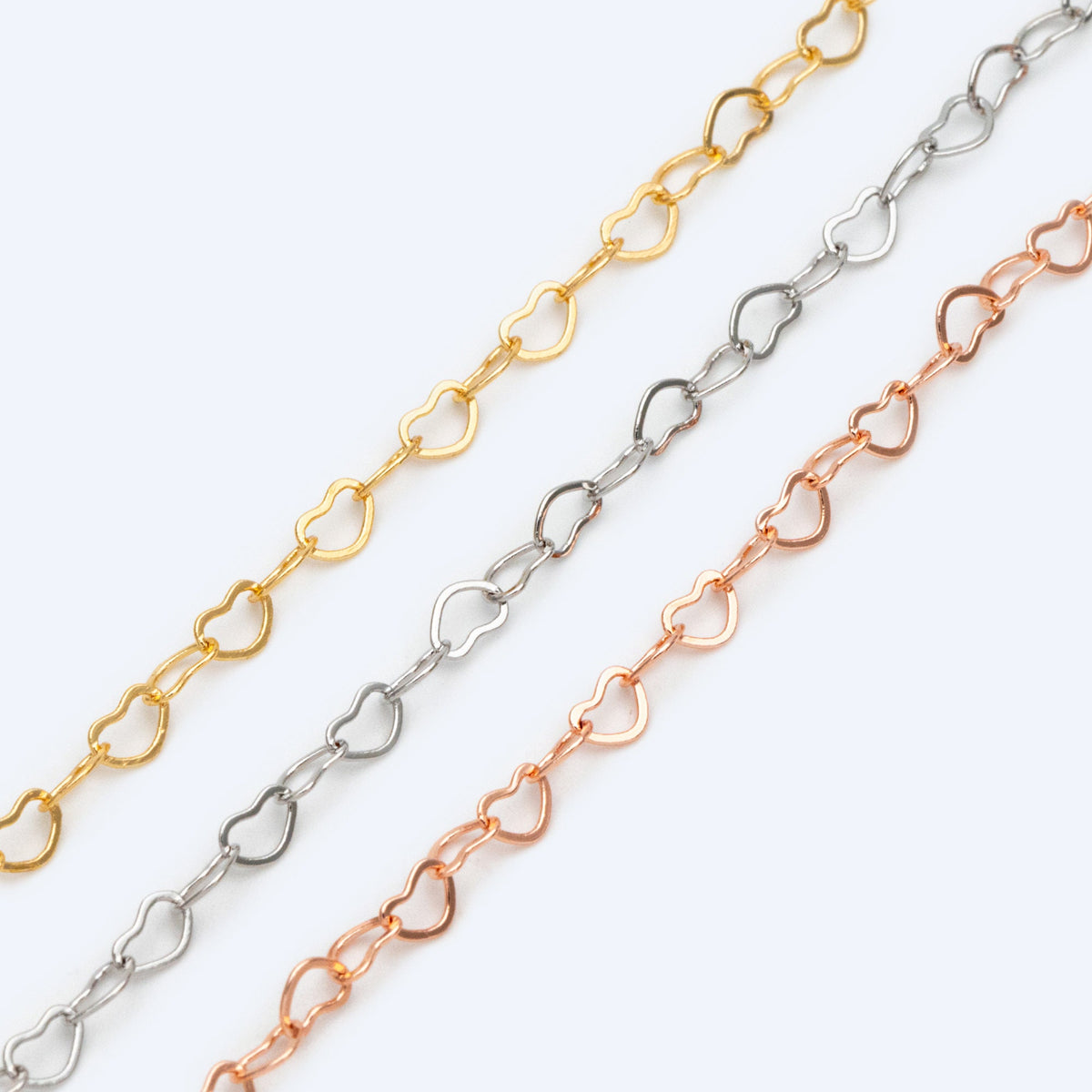 Gold/ Silver tone Heart Chains, Gold/ Rhodium/ Rose Gold plated Brass Designer Chain, Heart Decorative Chains (#LK-105-B)