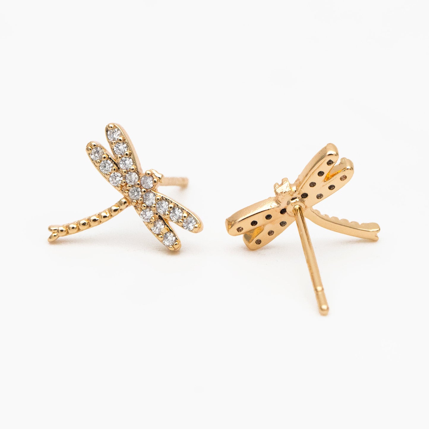 4pcs CZ Pave Gold/ Silver Dragonfly Earring, Dianty Dragonfly Ear Studs, Jewelry Supplies (GB-3892-B)