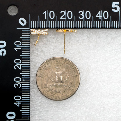 4pcs CZ Pave Gold/ Silver Dragonfly Earring, Dianty Dragonfly Ear Studs, Jewelry Supplies (GB-3892)