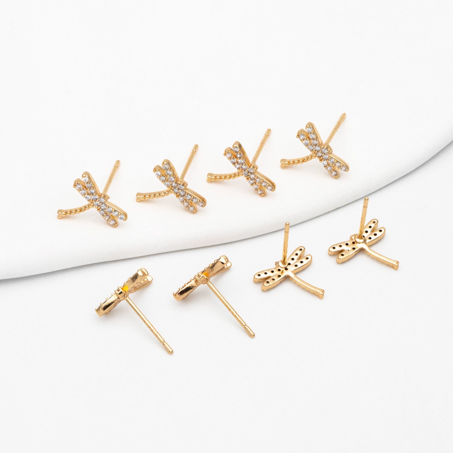 4pcs CZ Pave Gold/ Silver Dragonfly Earring, Dianty Dragonfly Ear Studs, Jewelry Supplies (GB-3892)