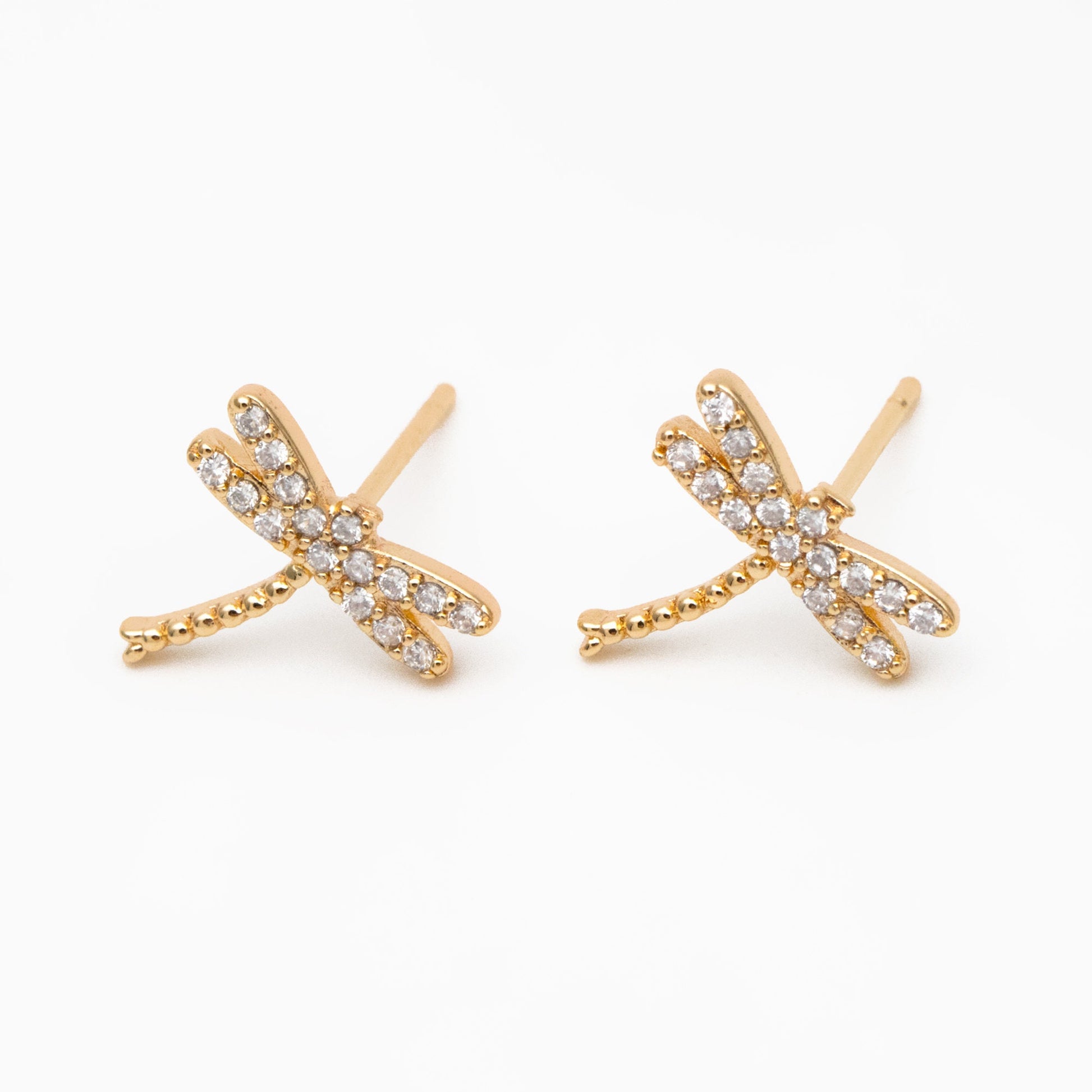 4pcs CZ Pave Gold/ Silver Dragonfly Earring, Dianty Dragonfly Ear Studs, Jewelry Supplies (GB-3892)