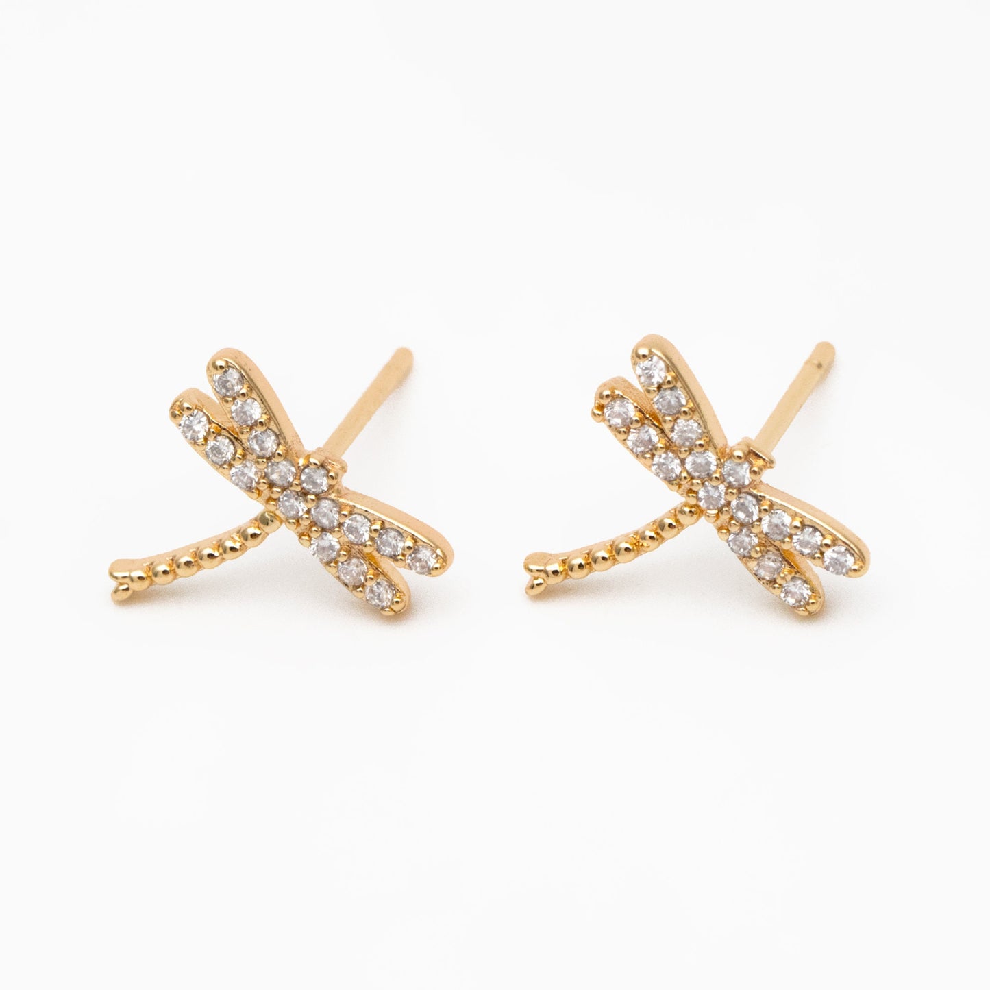 4pcs CZ Pave Gold/ Silver Dragonfly Earring, Dianty Dragonfly Ear Studs, Jewelry Supplies (GB-3892-B)
