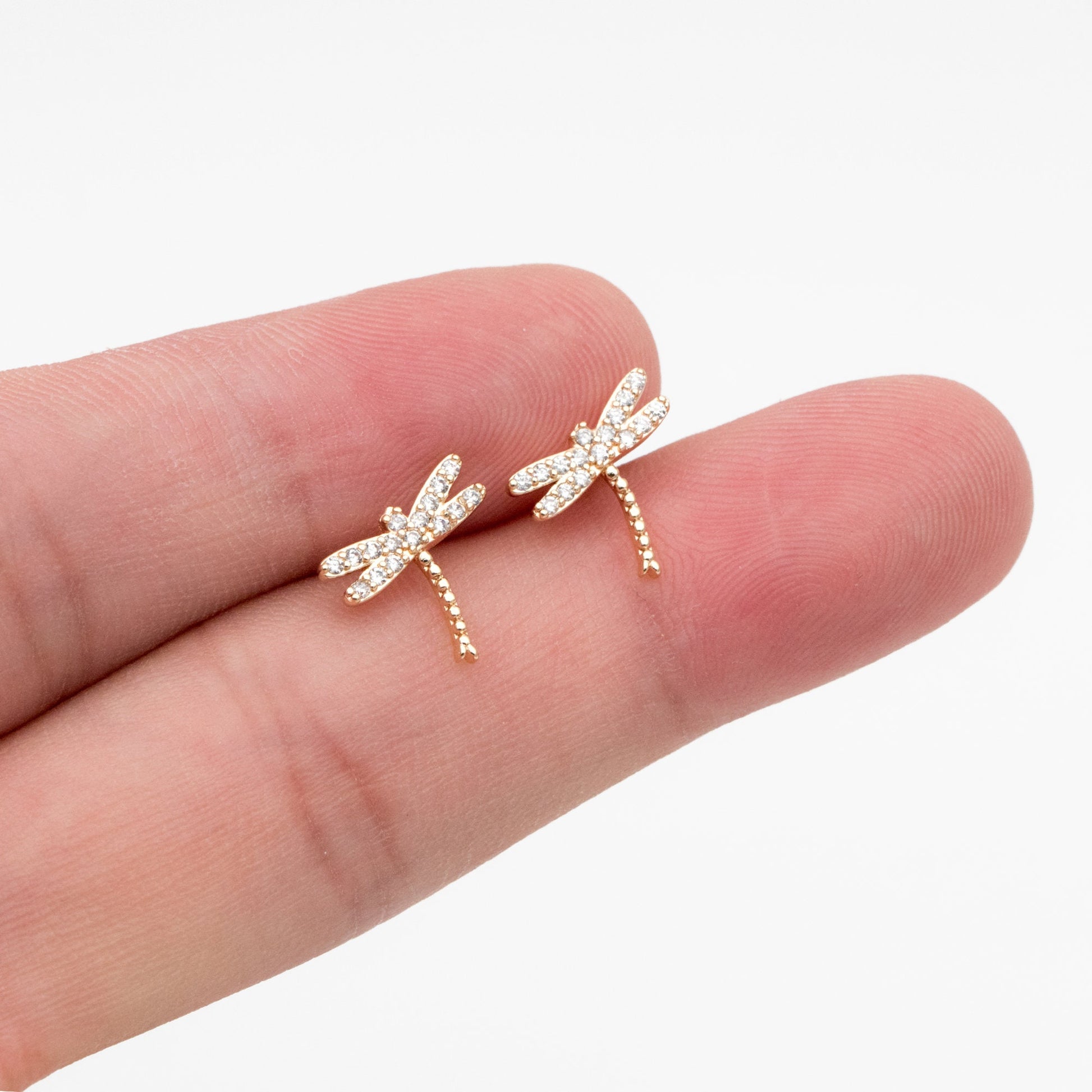 4pcs CZ Pave Gold/ Silver Dragonfly Earring, Dianty Dragonfly Ear Studs, Jewelry Supplies (GB-3892)