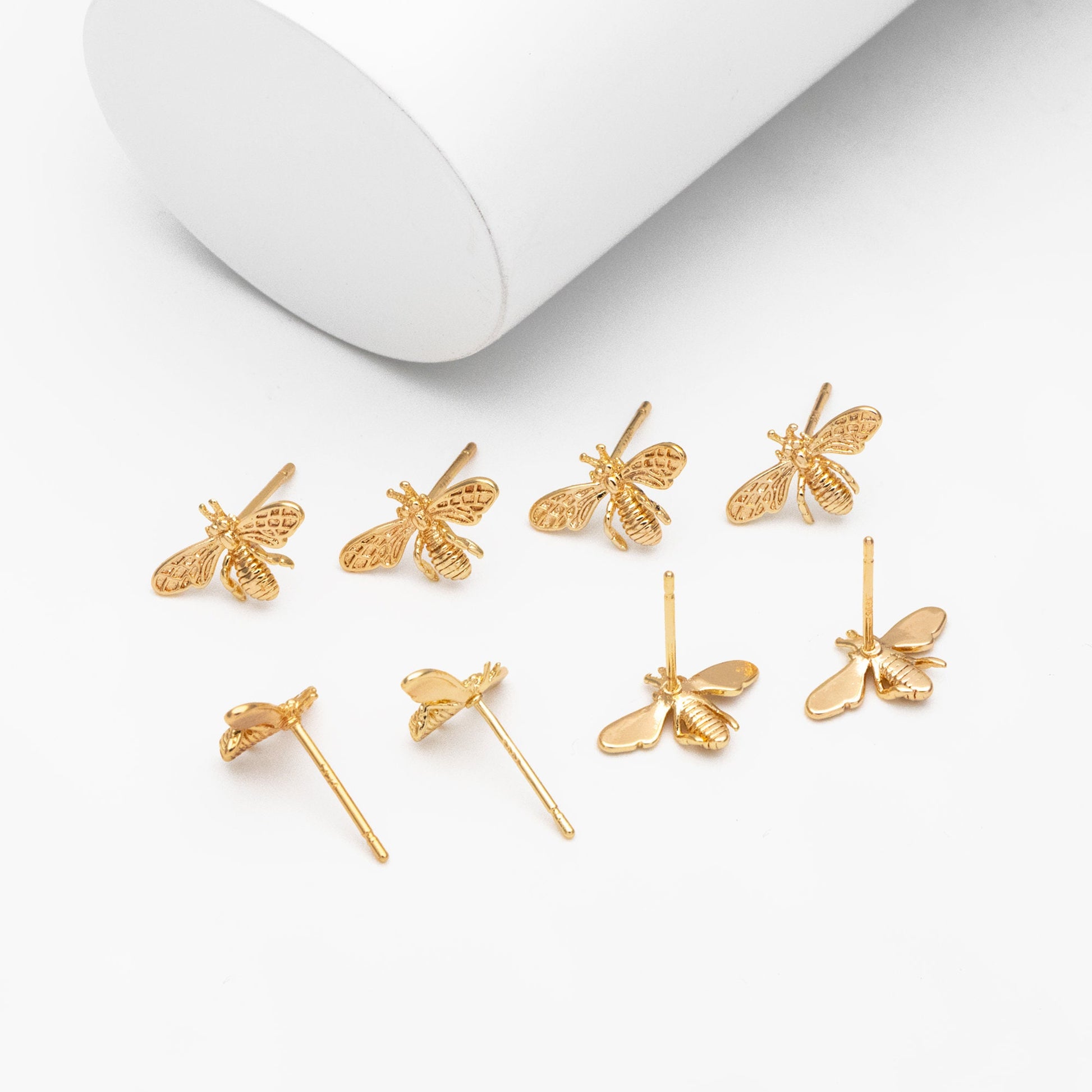 10pcs Gold/ Rhodium plated Brass Bee Ear Posts 14.5mm, Honeybee Stud Earrings (GB-516)