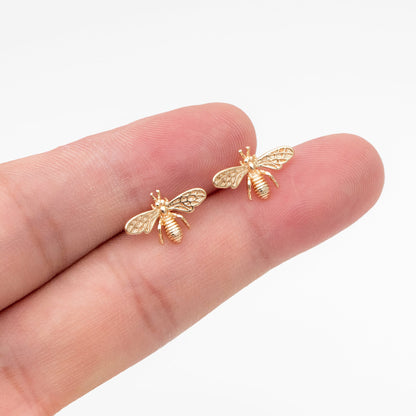 10pcs Gold/ Rhodium plated Brass Bee Ear Posts 14.5mm, Honeybee Stud Earrings (GB-516)