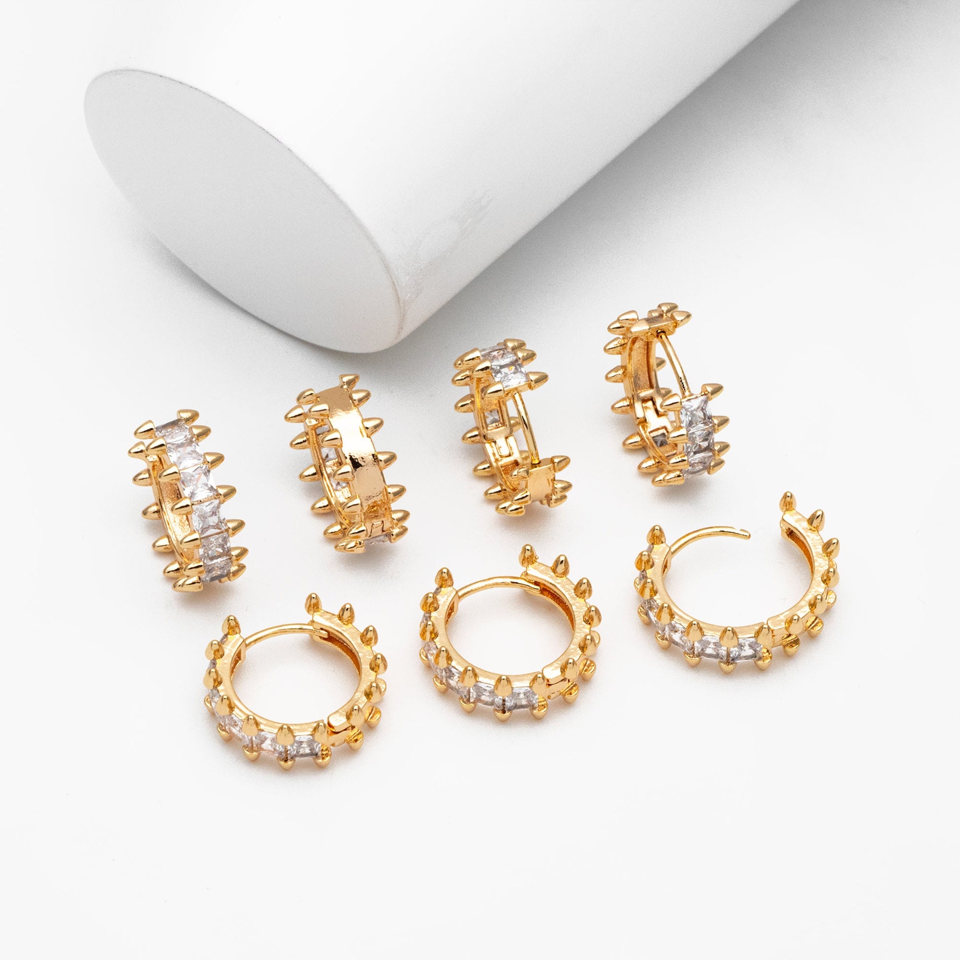 4pcs CZ Pave Spike hoop earrings, spike earrings, Spiky hoops, gothic jewelry, earring hoops (GB-3894-D)