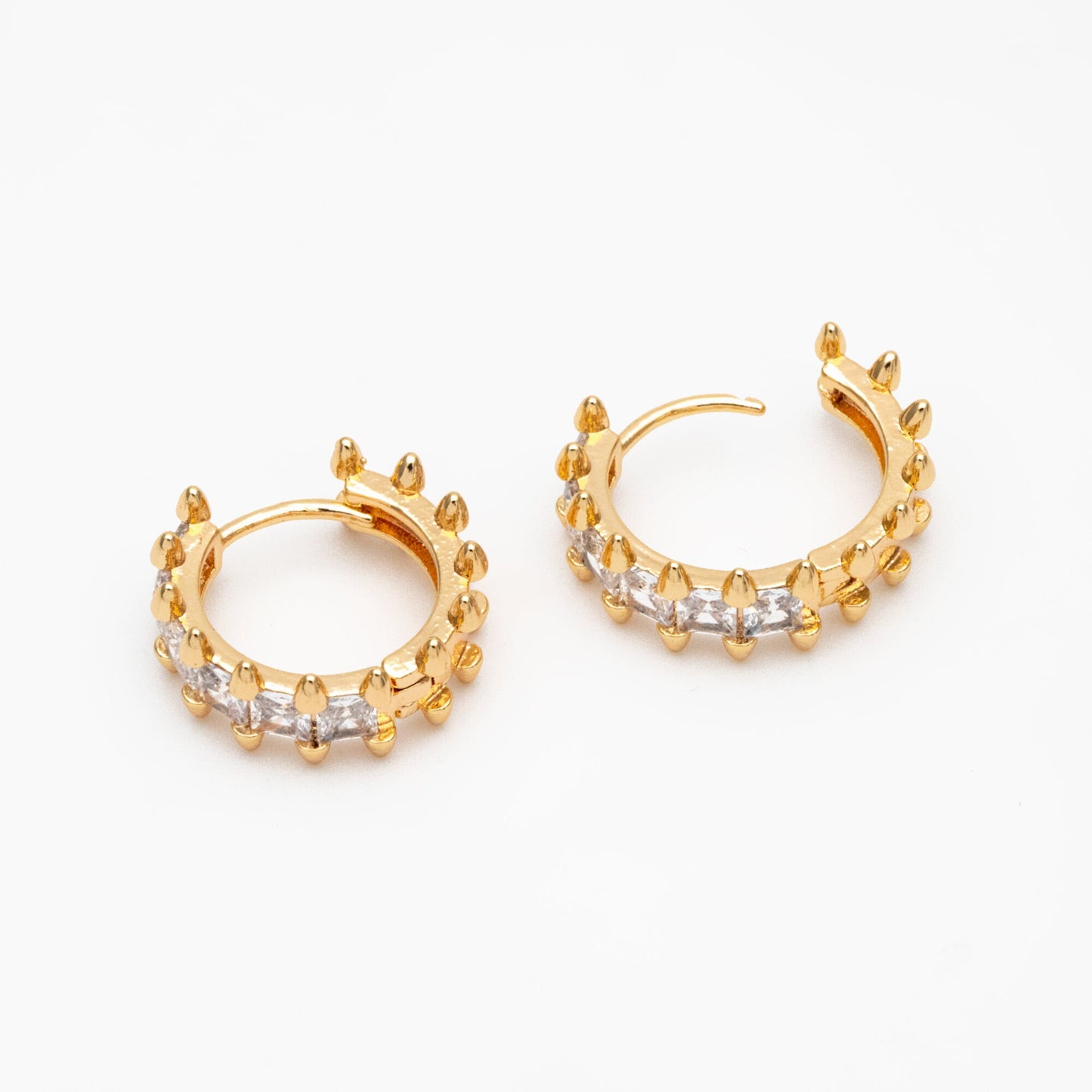 4pcs CZ Pave Spike hoop earrings, spike earrings, Spiky hoops, gothic jewelry, earring hoops (GB-3894-D)