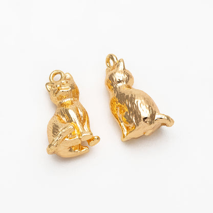 10pcs Shiny Gold/ Silver 3D Cat Charm, 15x8.5mm, Cat Pendant(GB-1685)
