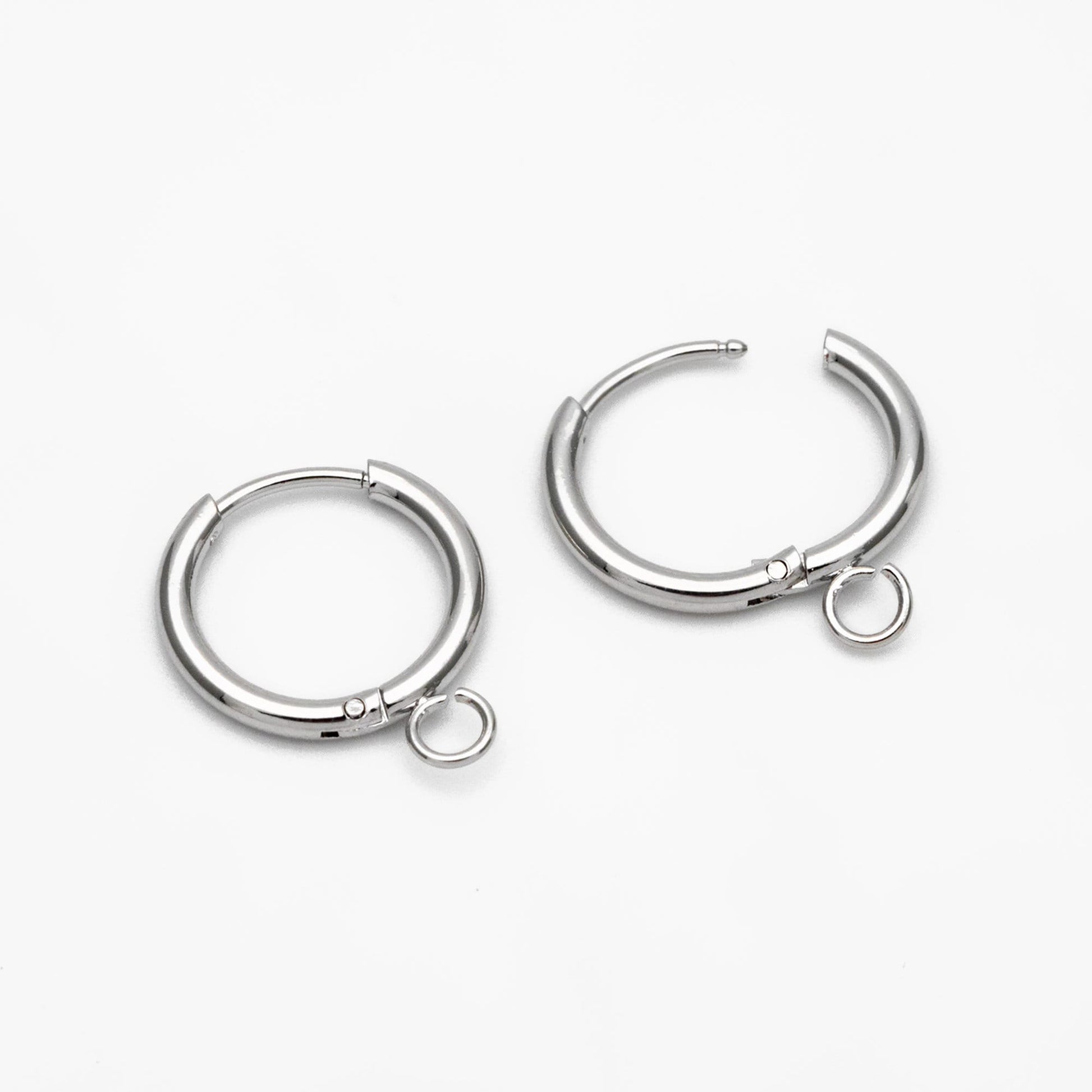 10pcs Huggie Hoop Earrings 14mm, Gold/ Rhodium/ Rose Gold plated over Stainless Steel, Minimalist Hoop Earrings with Loop (GB-2928)