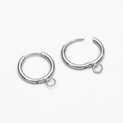 10pcs Huggie Hoop Earrings 14mm, Gold/ Rhodium/ Rose Gold plated over Stainless Steel, Minimalist Hoop Earrings with Loop (GB-2928)