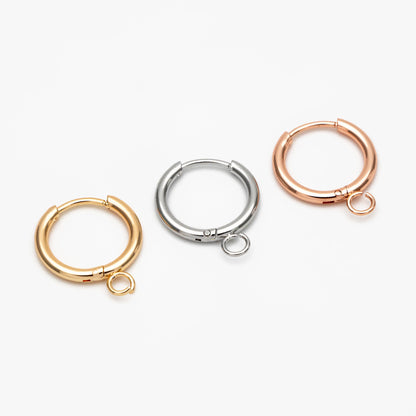 10pcs Huggie Hoop Earrings 14mm, Gold/ Rhodium/ Rose Gold plated over Stainless Steel, Minimalist Hoop Earrings with Loop (GB-2928)
