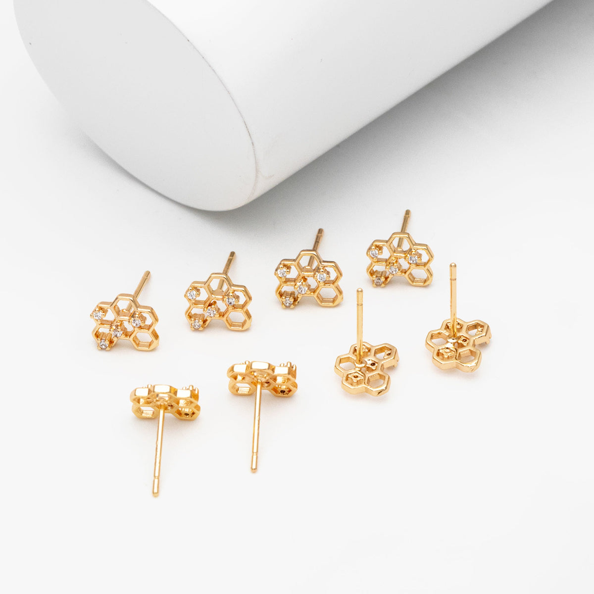 10pcs CZ Pave Gold Honeycomb Earring,Honey Comb Minimalist Earrings. Dainty Geometric earrings (GB-3896-A)