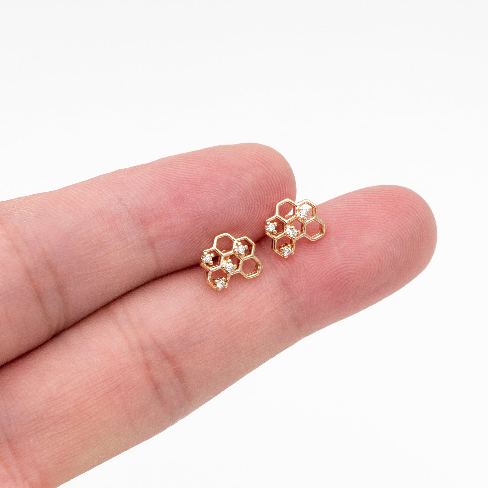 10pcs CZ Pave Gold Honeycomb Earring,Honey Comb Minimalist Earrings. Dainty Geometric earrings (GB-3896)