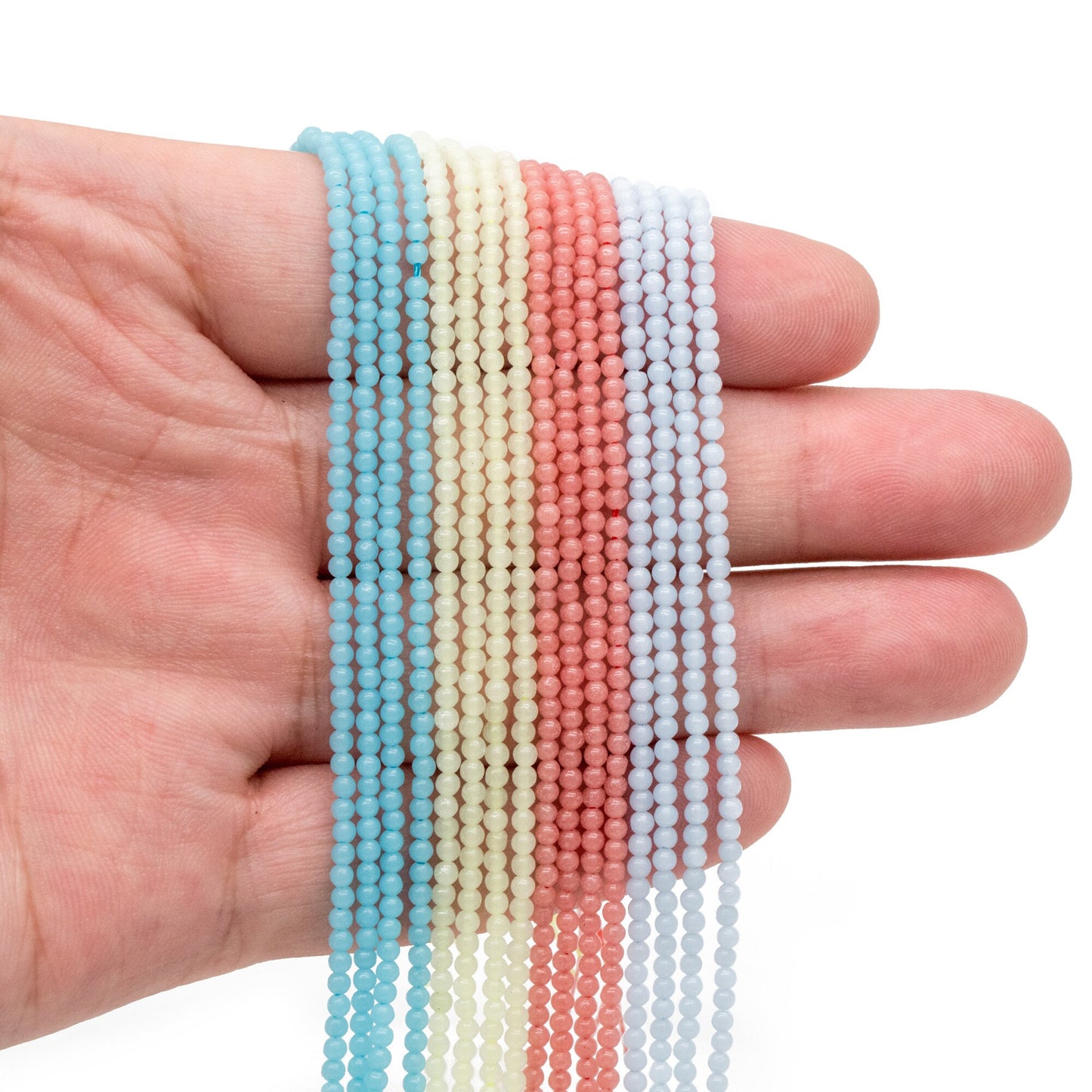 Luminous Stone Beads, Glow in the Dark, Aqua Blue/ Light Green/ Peach/ Blue Fluorescent Sphere Ball Beads, 14" Strand (GM-048)