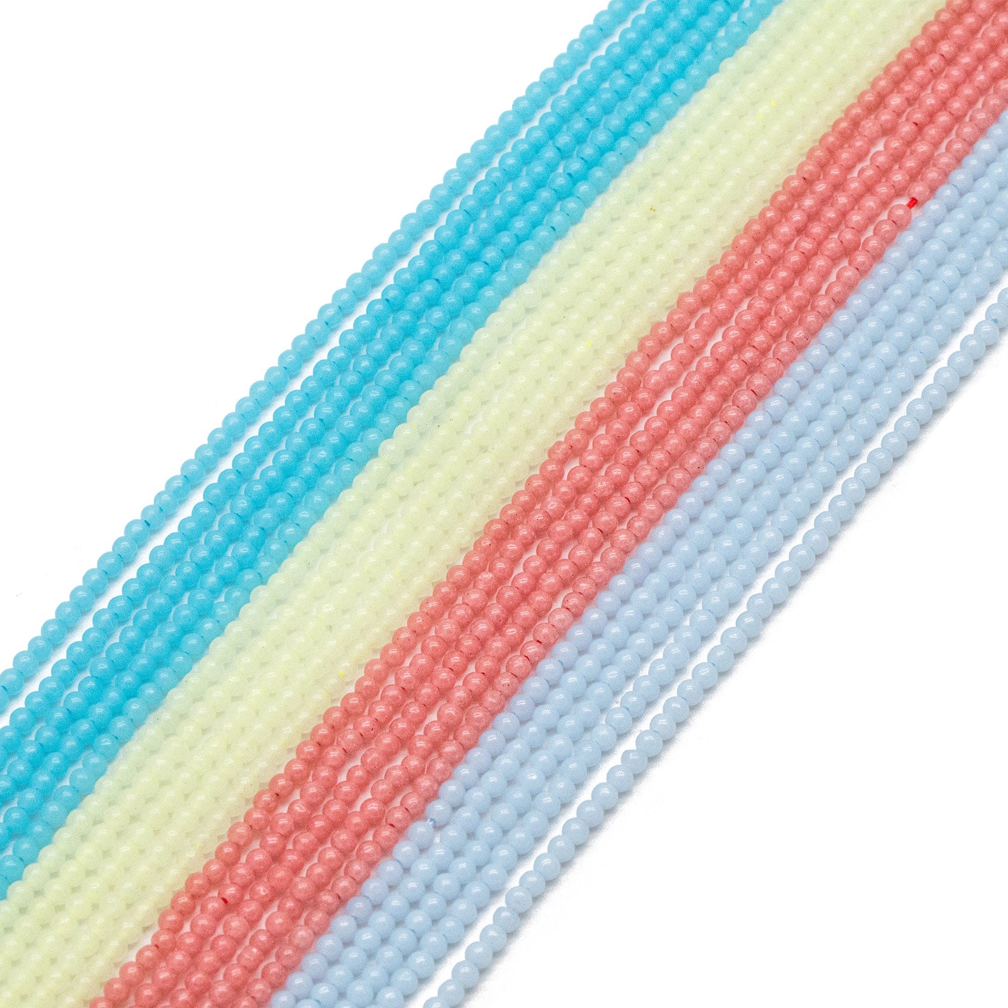 Luminous Stone Beads, Glow in the Dark, Aqua Blue/ Light Green/ Peach/ Blue Fluorescent Sphere Ball Beads, 14" Strand (GM-048)