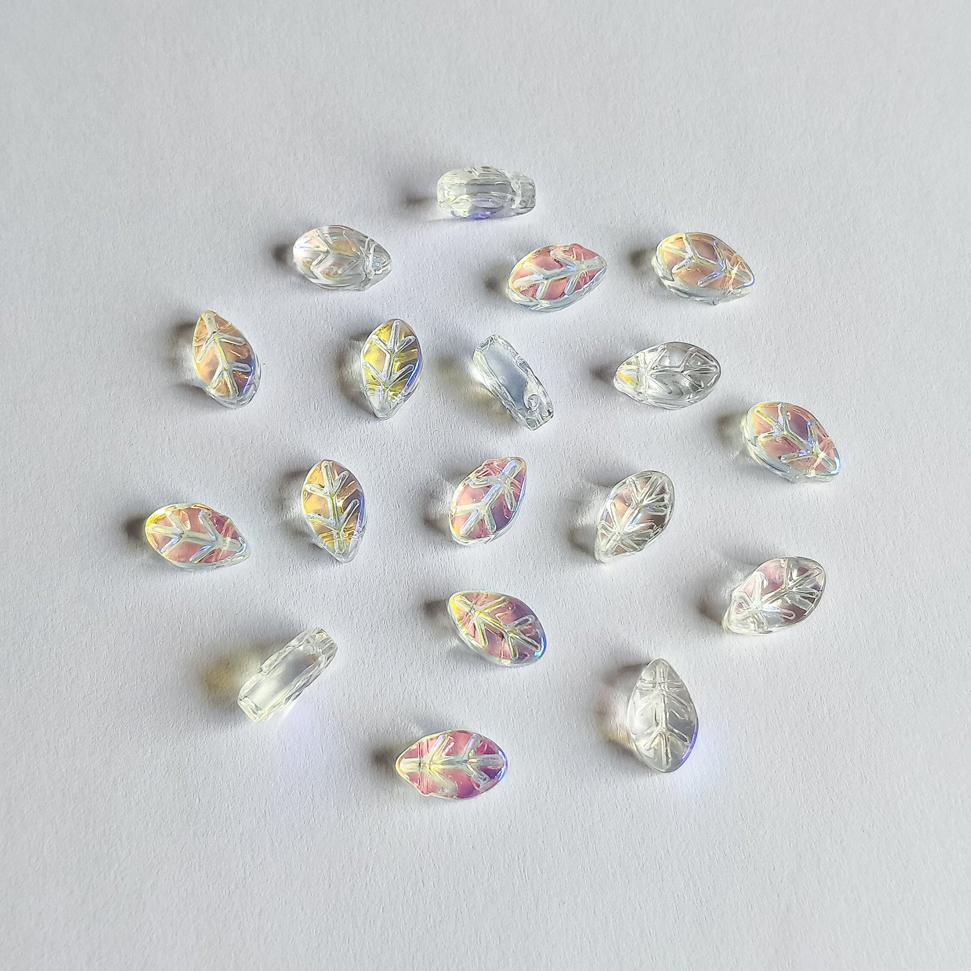 20pcs Crystal Leaf Beads 11x7mm, Sparkly Transparent Clear AB (TS-131)