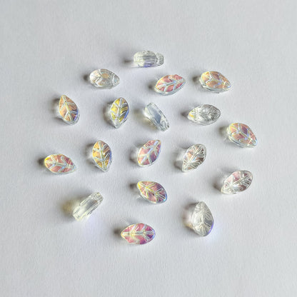 20pcs Crystal Leaf Beads 11x7mm, Sparkly Transparent Clear AB (TS-131)