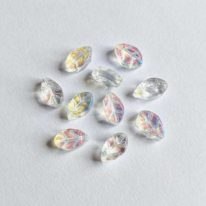 20pcs Crystal Leaf Beads 11x7mm, Sparkly Transparent Clear AB (TS-131)
