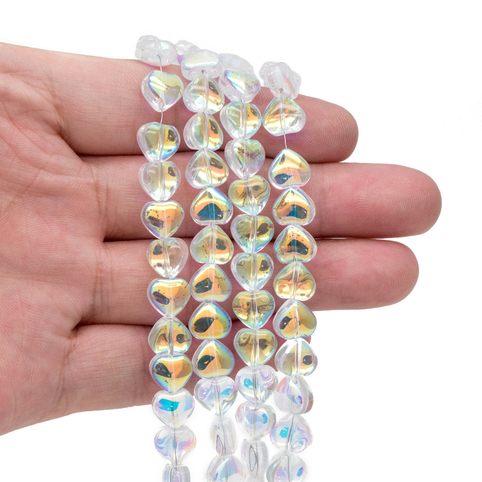 20pcs Sparkly Crystal Heart Beads 8mm, Smooth Glass Heart Beads (TS-134)