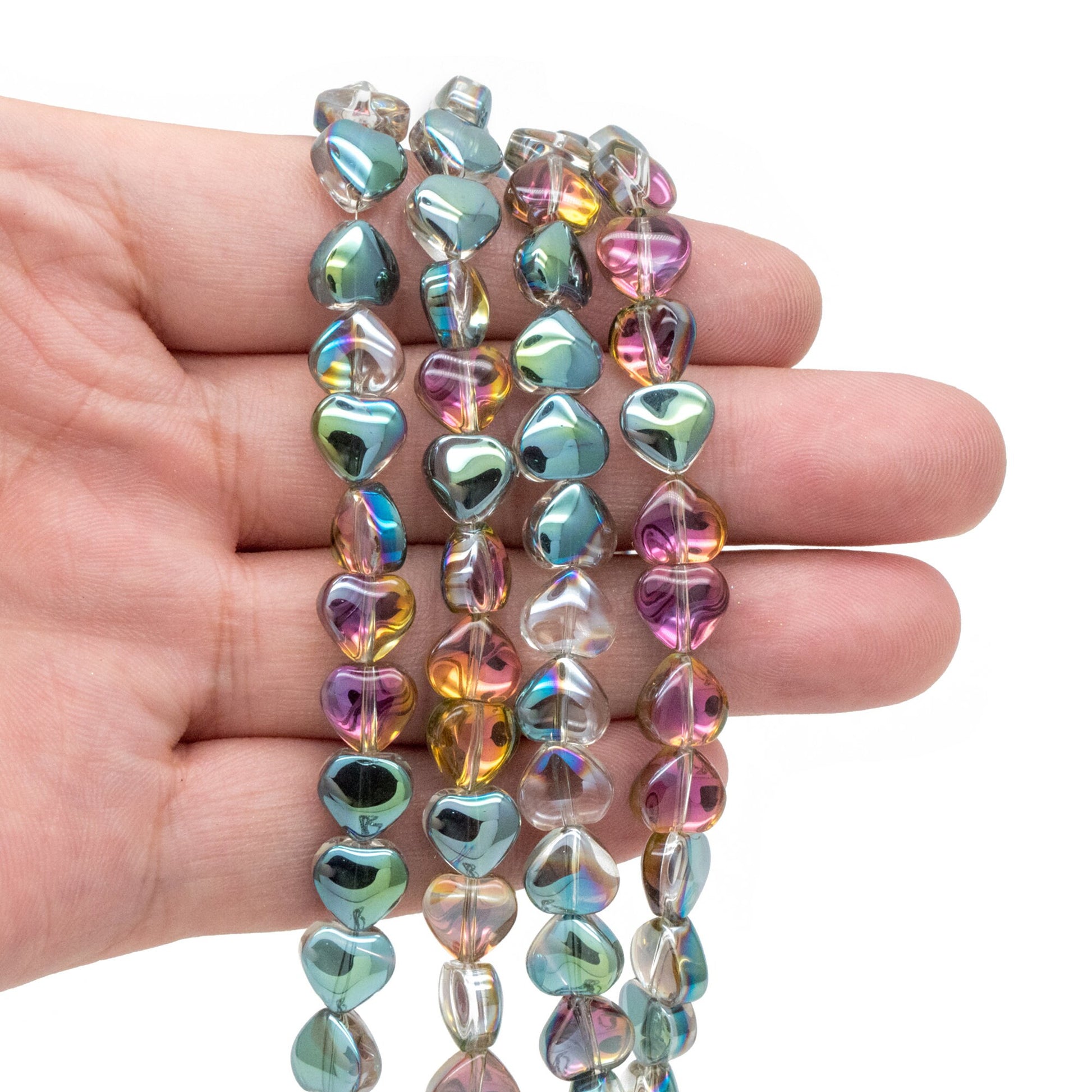 20pcs Sparkly Crystal Heart Beads 8mm, Smooth Glass Heart Beads (TS-134)