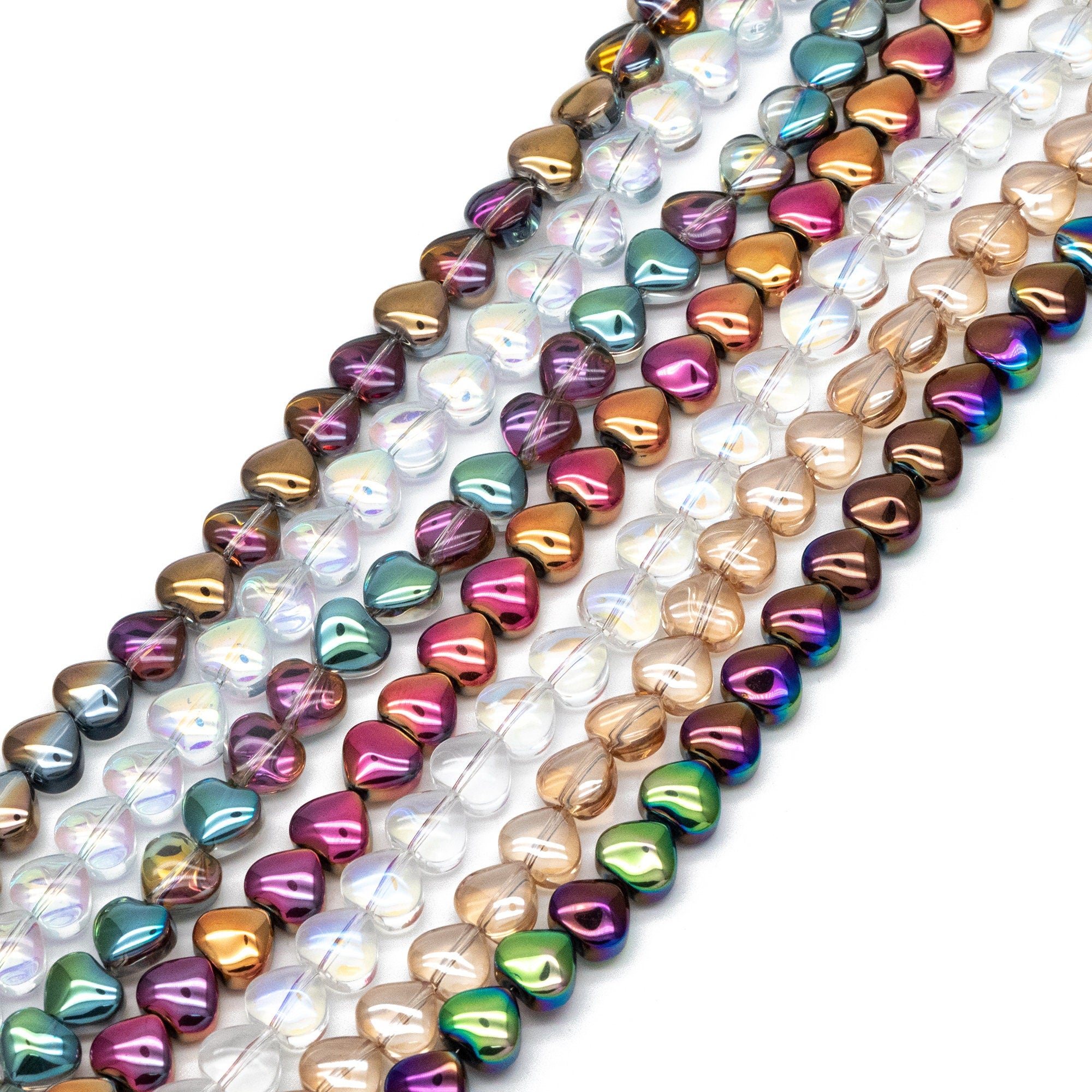 20pcs Sparkly Crystal Heart Beads 8mm, Smooth Glass Heart Beads (TS-134)