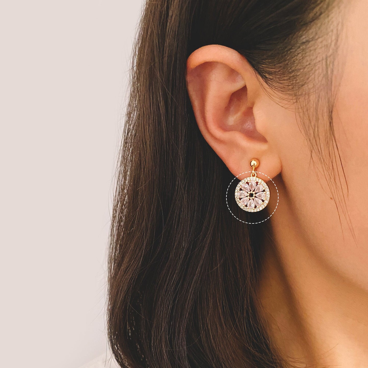 4pcs Gold CZ Round Flower Charms 16.5x15mm, Real Gold plated Brass, Clear Rhinestone Pendants (GB-1176)