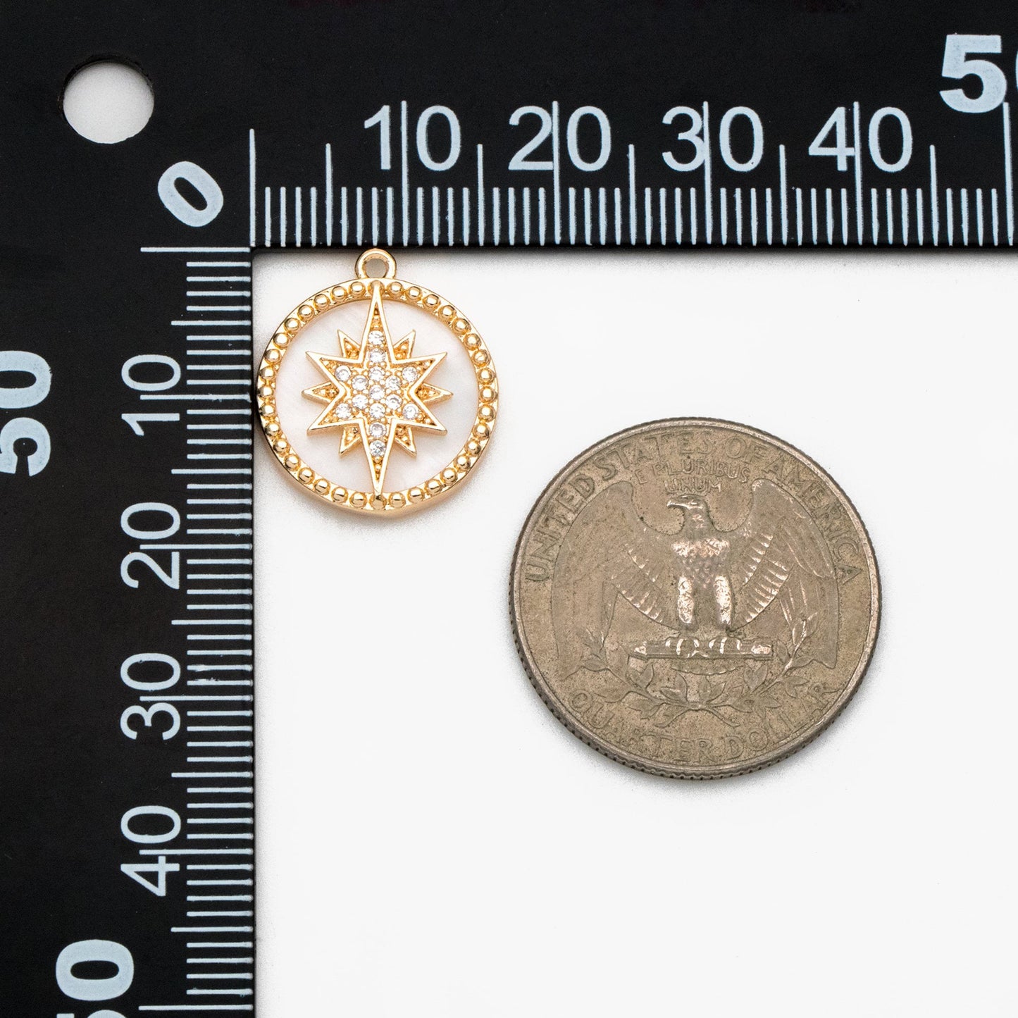 4pcs Shell Pave Gold North Star Charm, 18K Gold plated Brass, CZ Star Pendants (GB-1048-J)