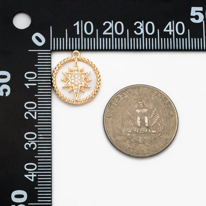 4pcs Shell Pave Gold North Star Charm, 18K Gold plated Brass, CZ Star Pendants (GB-1048-J)