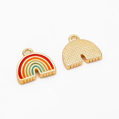 10pcs Enamel Rainbow Charms 9x10mm, 18K Gold plated Brass Rainbow Pendants (GB-3953)