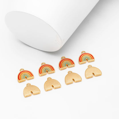 10pcs Enamel Rainbow Charms 9x10mm, 18K Gold plated Brass Rainbow Pendants (GB-3953)