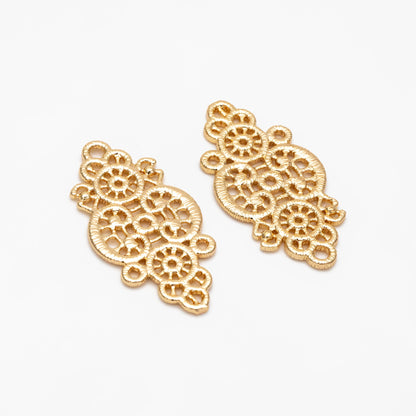 10pcs Gold Filigree Charm, Hollow Lace Pendants, Earring Findings, Jewelry Making, Diy Material, Jewelry Supplies (GB-890-J)