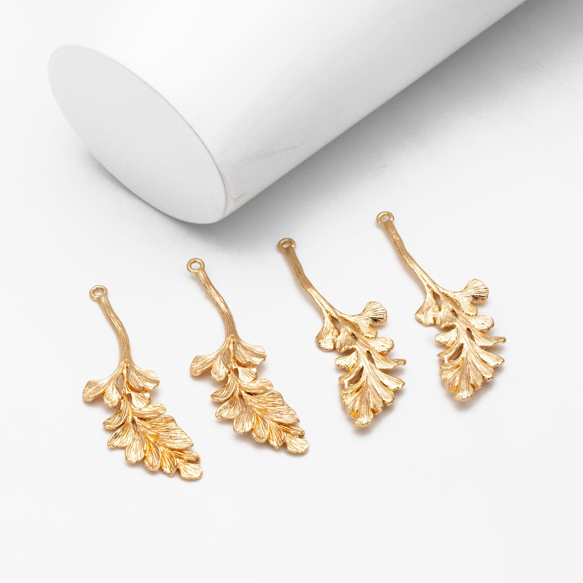 10pcs Gold Leaf Charm, Dainty Plant Pendant, 43x14mm, Lead Nickel Free (GB-214-D)