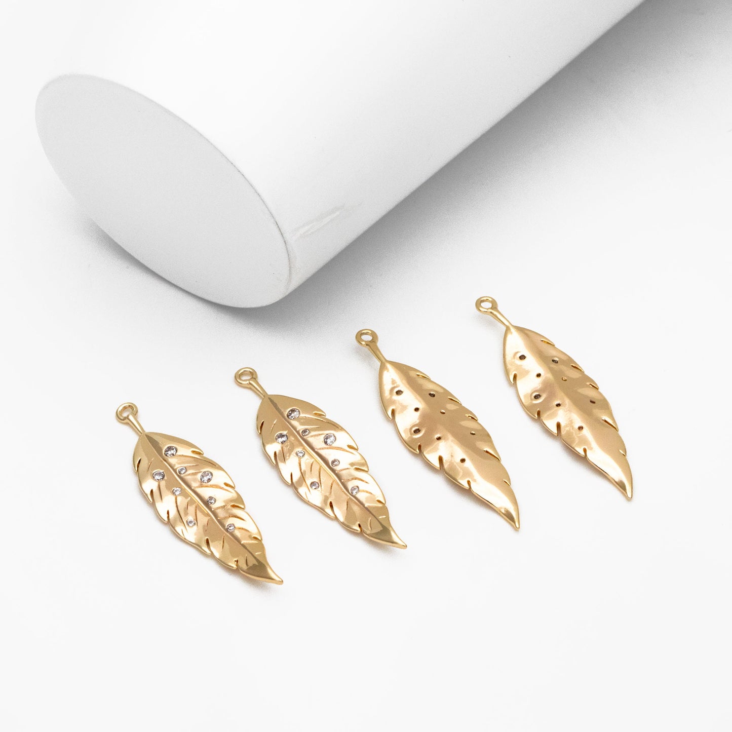 4pcs Gold CZ pave Dainty Leaf Charms, Leaf Pendants, Earring Charm, Necklace Pendant (GB-978-E)