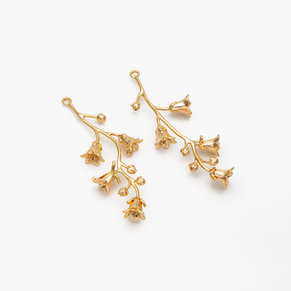 4pcs Gold Flower Charms, 18K Gold plated Brass, Floral Earring Pendants (GB-954-E)