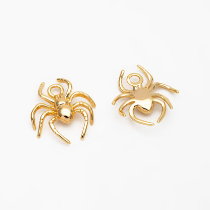 4pcs Gold Spider Charms, Real Gold plated Brass, Araneid Pendants (GB-672-B)