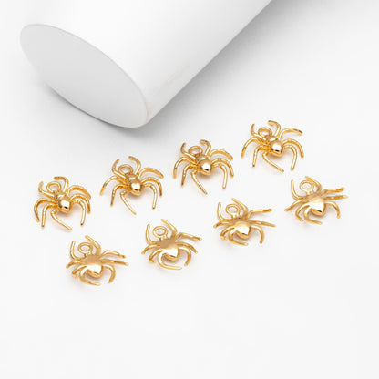 4pcs Gold Spider Charms, Real Gold plated Brass, Araneid Pendants (GB-672-B)