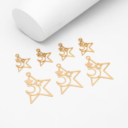 10pcs Gold Star Charm, Earring Findings, Jewelry Making, Diy Material, Jewelry Supplies (GB-2291)