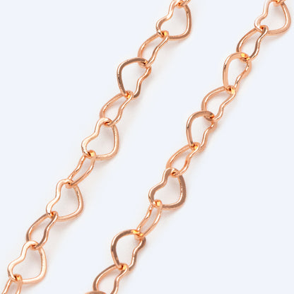 Gold/ Silver tone Heart Chains, Gold/ Rhodium/ Rose Gold plated Brass Designer Chain, 3.5mm Thin Decorative Chains (#LK-105)/ 1 Meter=3.3 ft