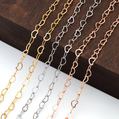 Gold/ Silver tone Heart Chains, Gold/ Rhodium/ Rose Gold plated Brass Designer Chain, 3.5mm Thin Decorative Chains (#LK-105)/ 1 Meter=3.3 ft