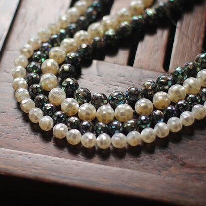White Mother of Pearl Mosaic Beads, Abalone Shell Mosaic Beads, 8/ 10/ 12mm Round -(V1152) full strand