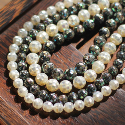 White Mother of Pearl Mosaic Beads, Abalone Shell Mosaic Beads, 8/ 10/ 12mm Round -(V1152) full strand