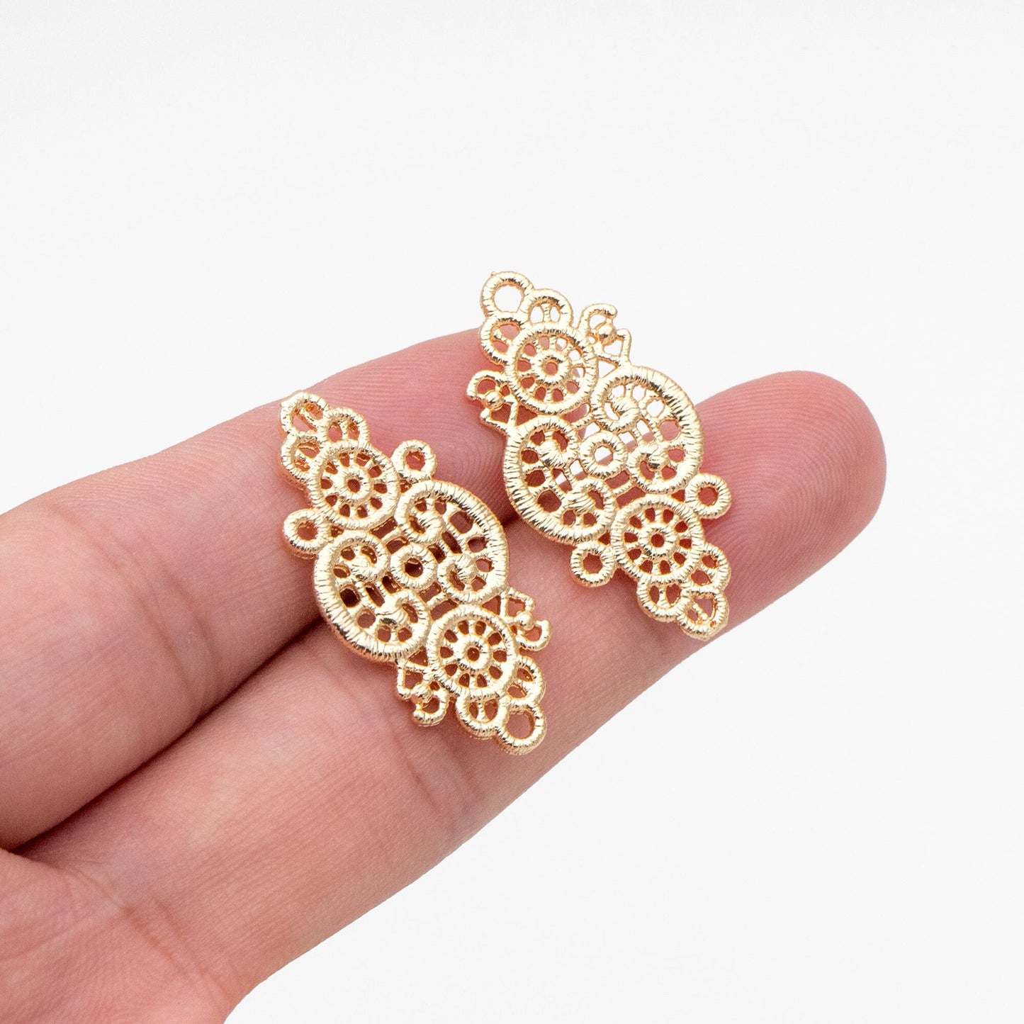 10pcs Gold Filigree Charm, Hollow Lace Pendants, Earring Findings, Jewelry Making, Diy Material, Jewelry Supplies (GB-3955)