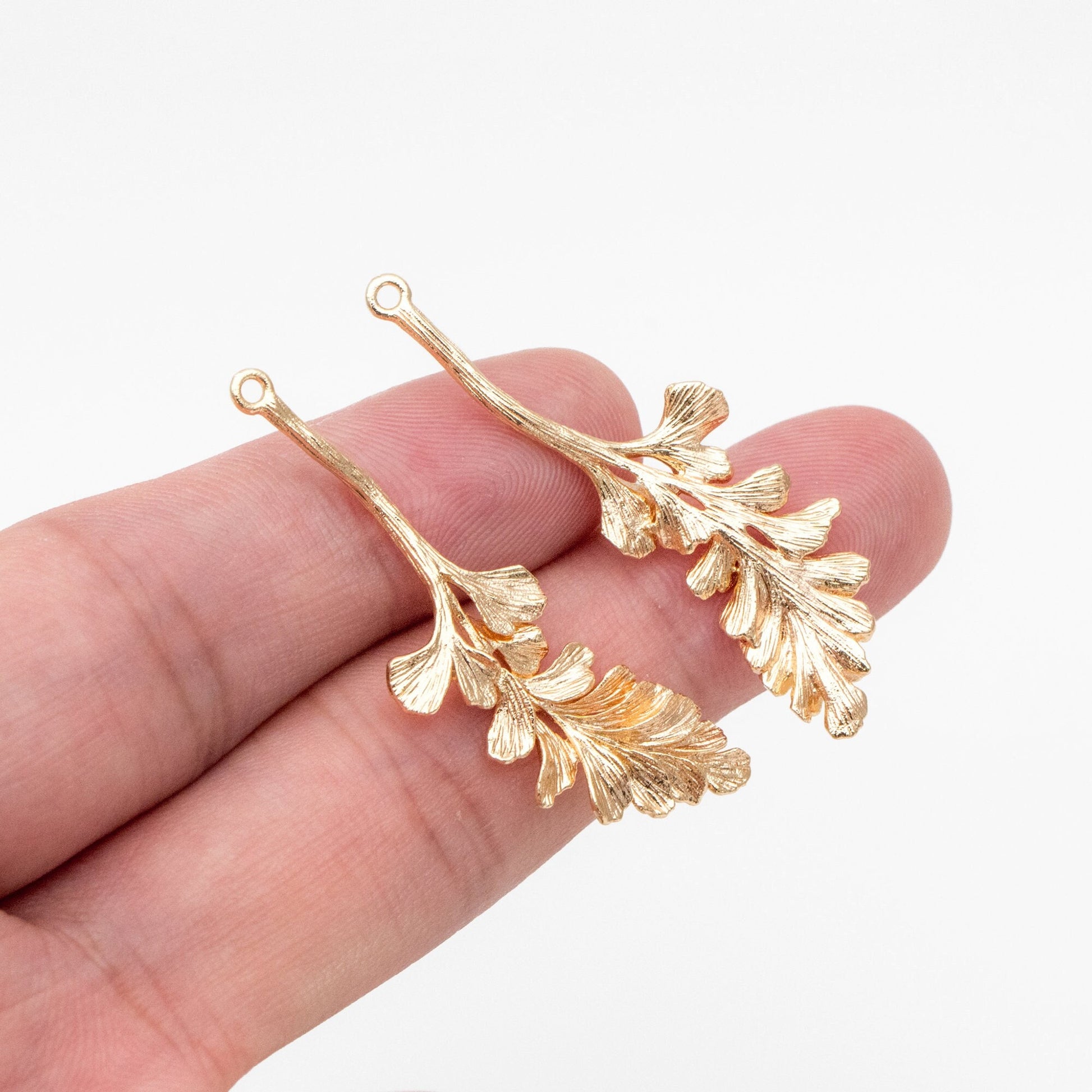 10pcs Gold Leaf Charm, Dainty Plant Pendant, 43x14mm, Lead Nickel Free (GB-214-D)