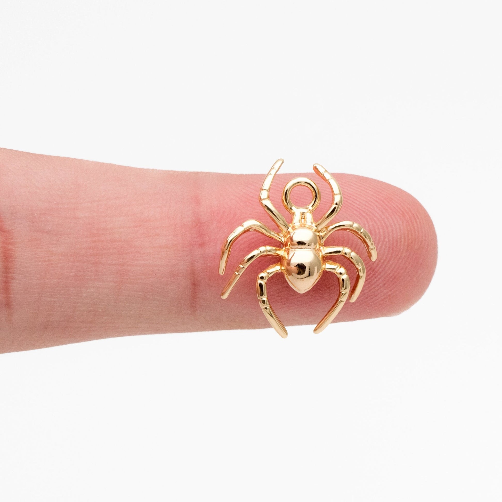 4pcs Gold Spider Charms, Real Gold plated Brass, Araneid Pendants (GB-672-B)