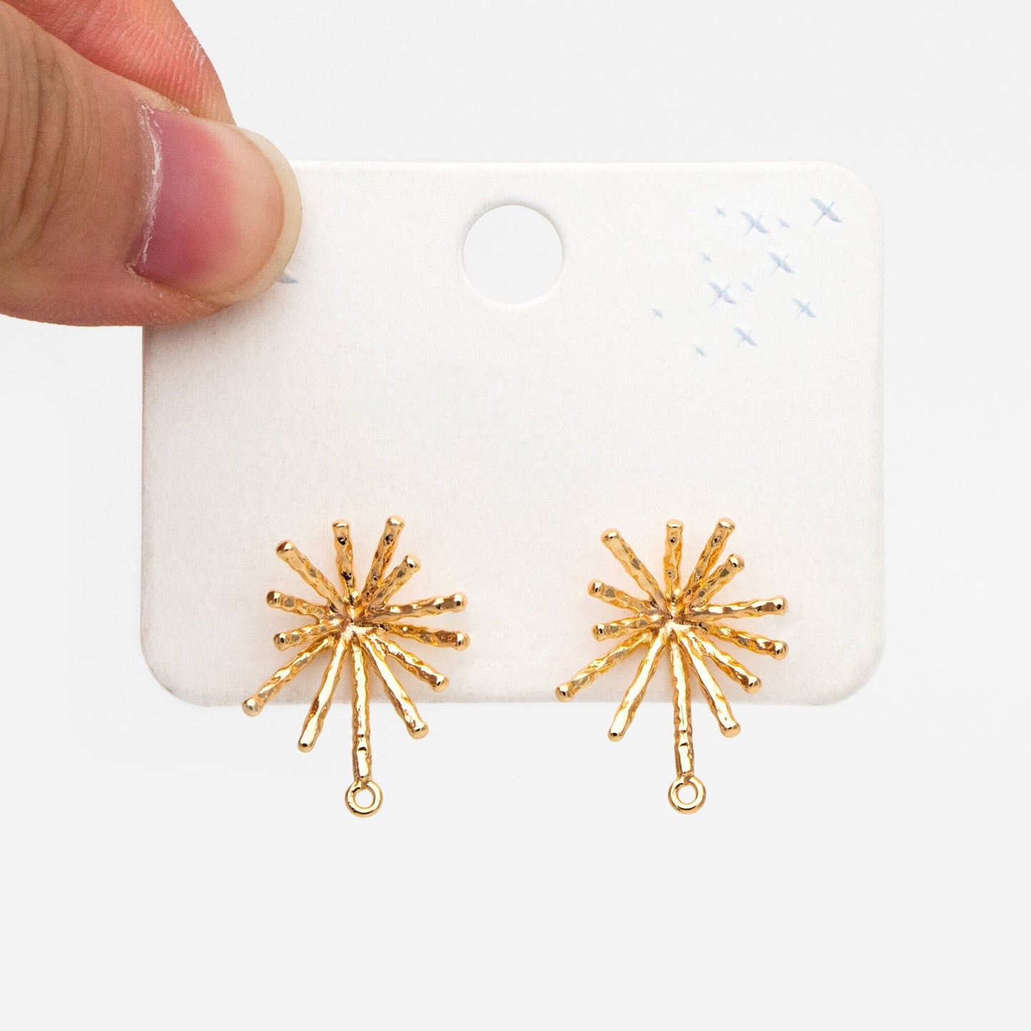 4pcs Gold/ Silver Fireworks Ear Posts with Loop, Gold/ Rhodium Plated Brass Stud Earrings, DIY Earring Findings (GB-3691)