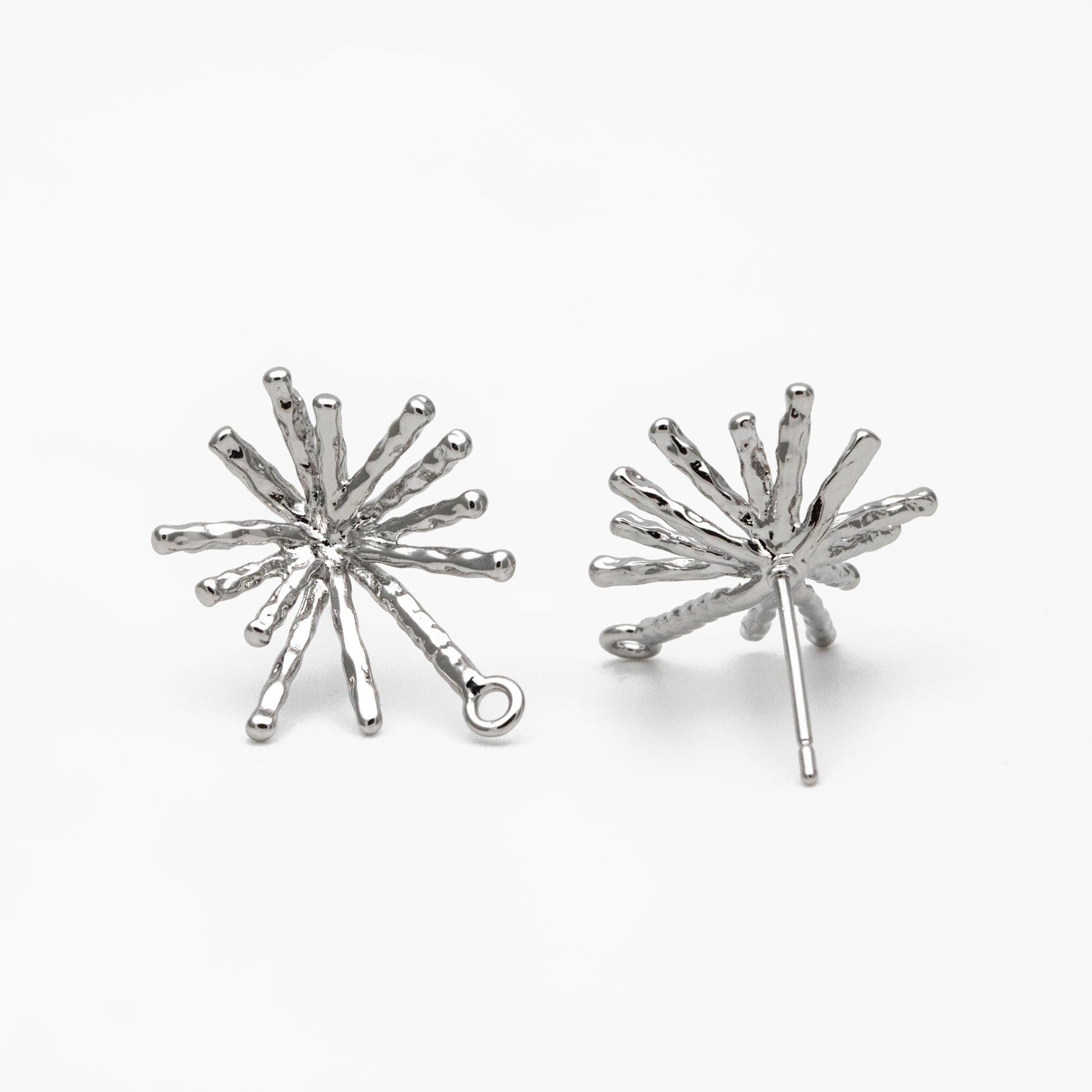 4pcs Gold/ Silver Fireworks Ear Posts with Loop, Gold/ Rhodium Plated Brass Stud Earrings, DIY Earring Findings (GB-3691)