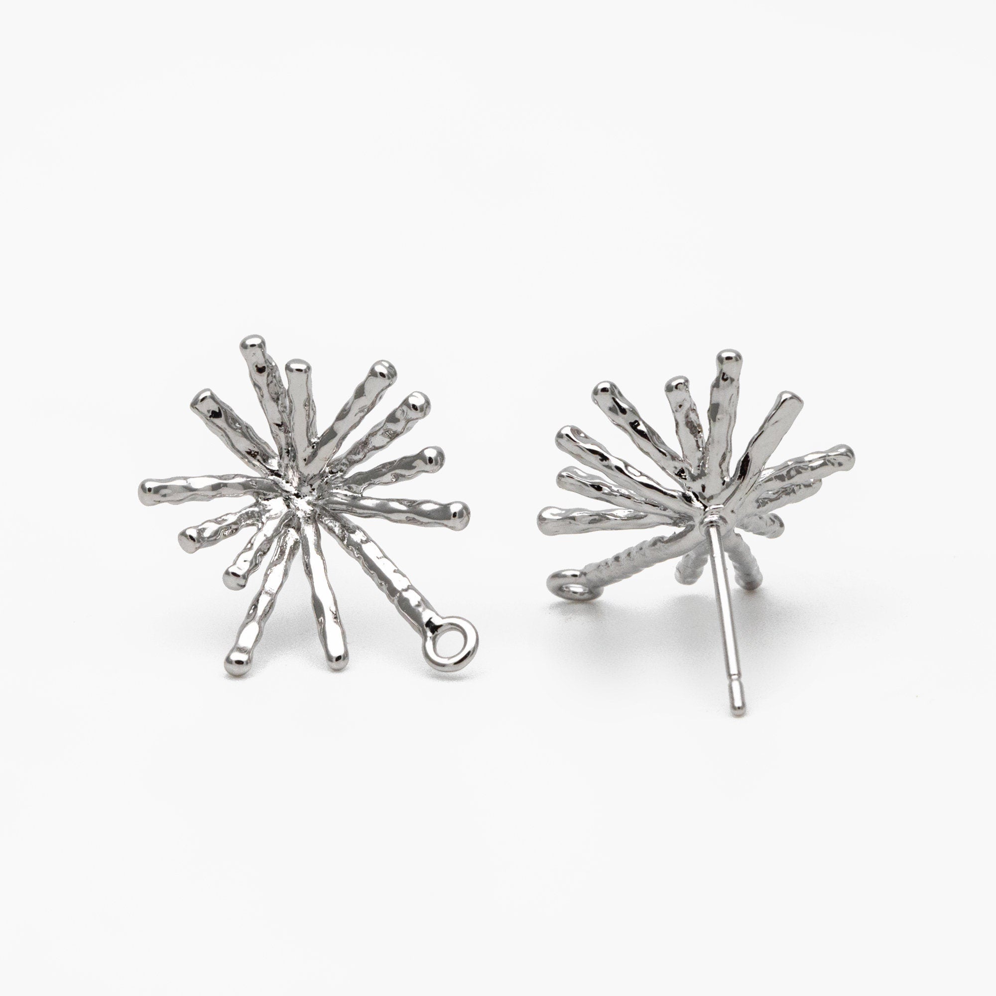 4pcs Gold/ Silver Fireworks Ear Posts with Loop, Gold/ Rhodium Plated Brass Stud Earrings, DIY Earring Findings (GB-3691)