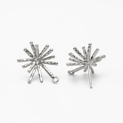4pcs Gold/ Silver Fireworks Ear Posts with Loop, Gold/ Rhodium Plated Brass Stud Earrings, DIY Earring Findings (GB-3691)