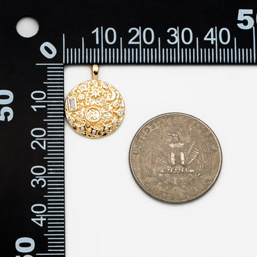 4pcs CZ Pave Gold Round Moon Star Charms, 18K Gold plated Brass, Disk Pendants (GB-2394-D)