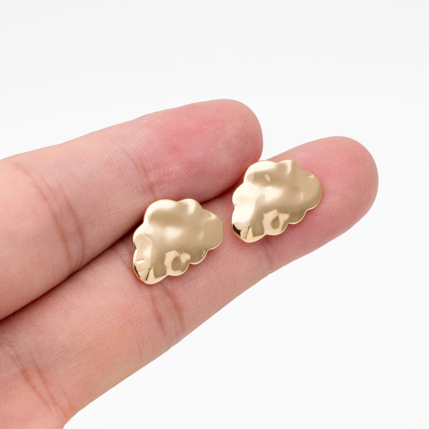 10pcs Gold Cloud Earrings, Stud Earring with loops, Gold plated Brass Ear Posts (#GB-3956)